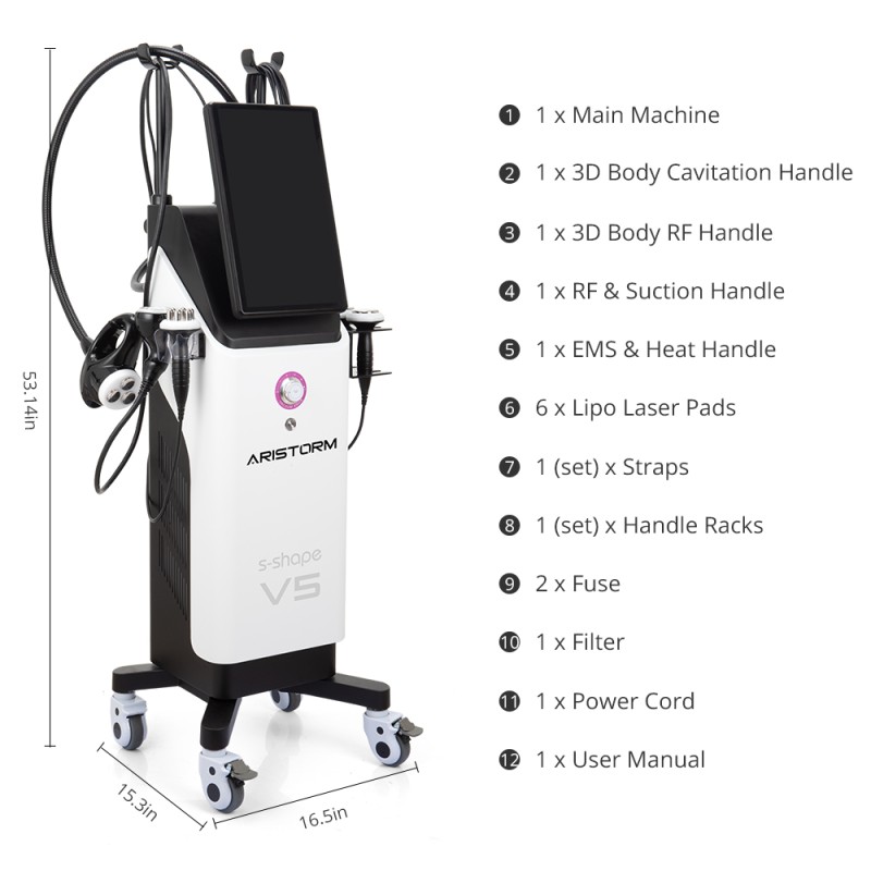 Aristorm S Shape Machine 3D 30K RF Vacuum EMS 5 In 1 For Body Sculpting, Massage