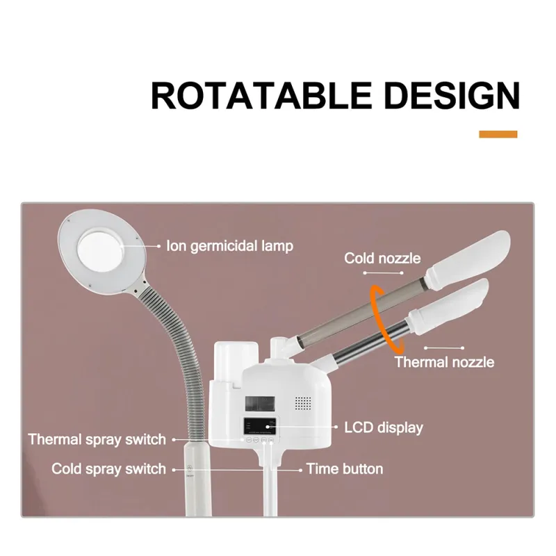 Hot/Cold Facial Steamer UV Ozone 5X Magnifying Lamp LCD Skin Care Salon Beauty
