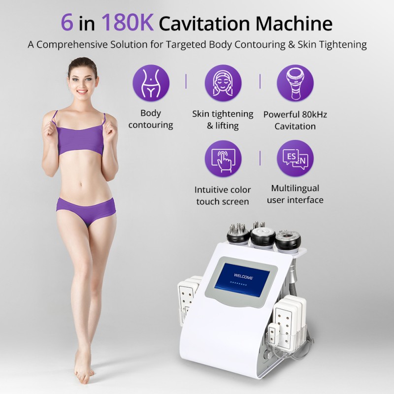 6 In 1 80k Cavitation Machine With Vacuum Radiofrequency For Body Contouring