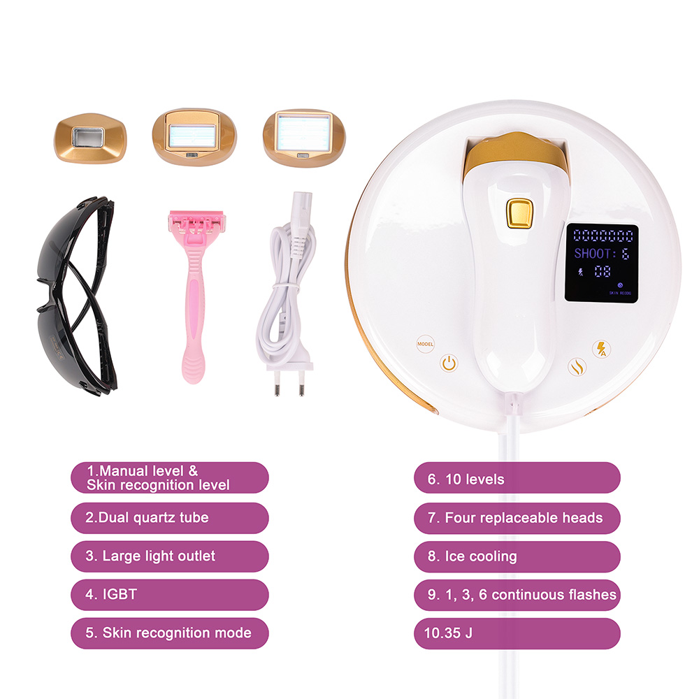 IPL Hair Removal Device With 3 Light Head 10 Energy Level 3 Mode Skin Recognition