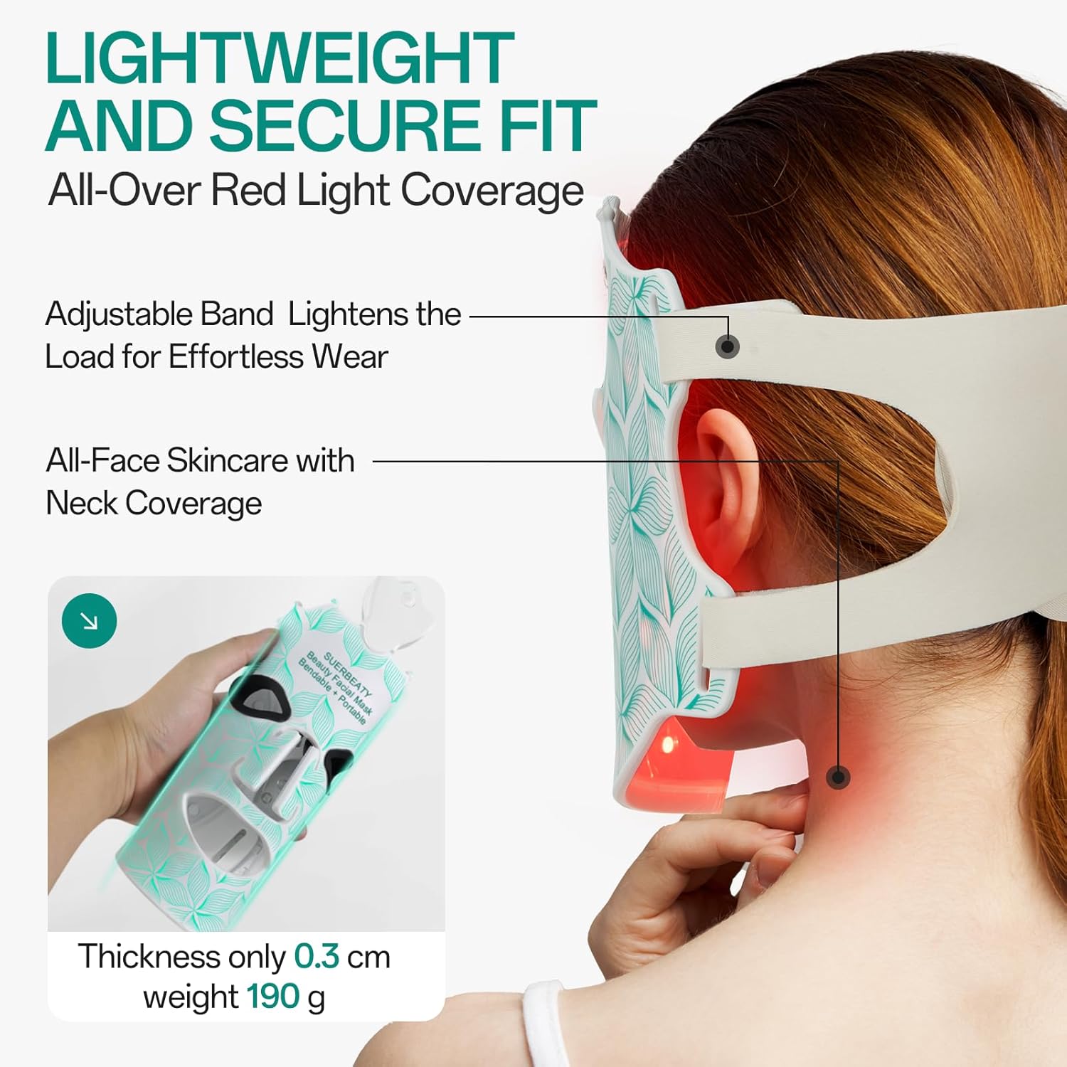 Red Light Mask for Face Women, 7 Color Face Mask Wireless Device, Blue and Red Light Facial Mask at Home, Soft Silicone, Lightweight and Foldable