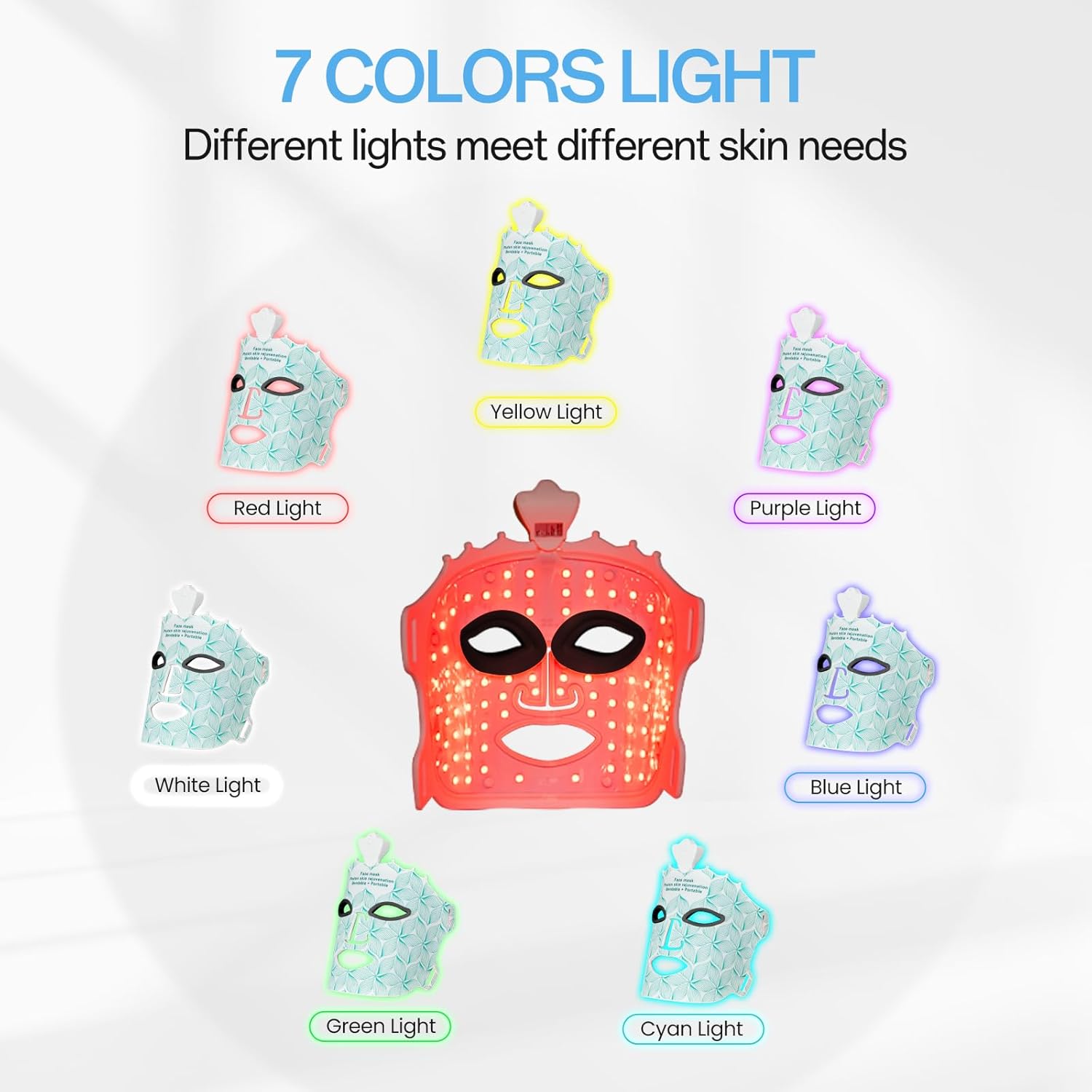 Red Light Mask for Face Women, 7 Color Face Mask Wireless Device, Blue and Red Light Facial Mask at Home, Soft Silicone, Lightweight and Foldable
