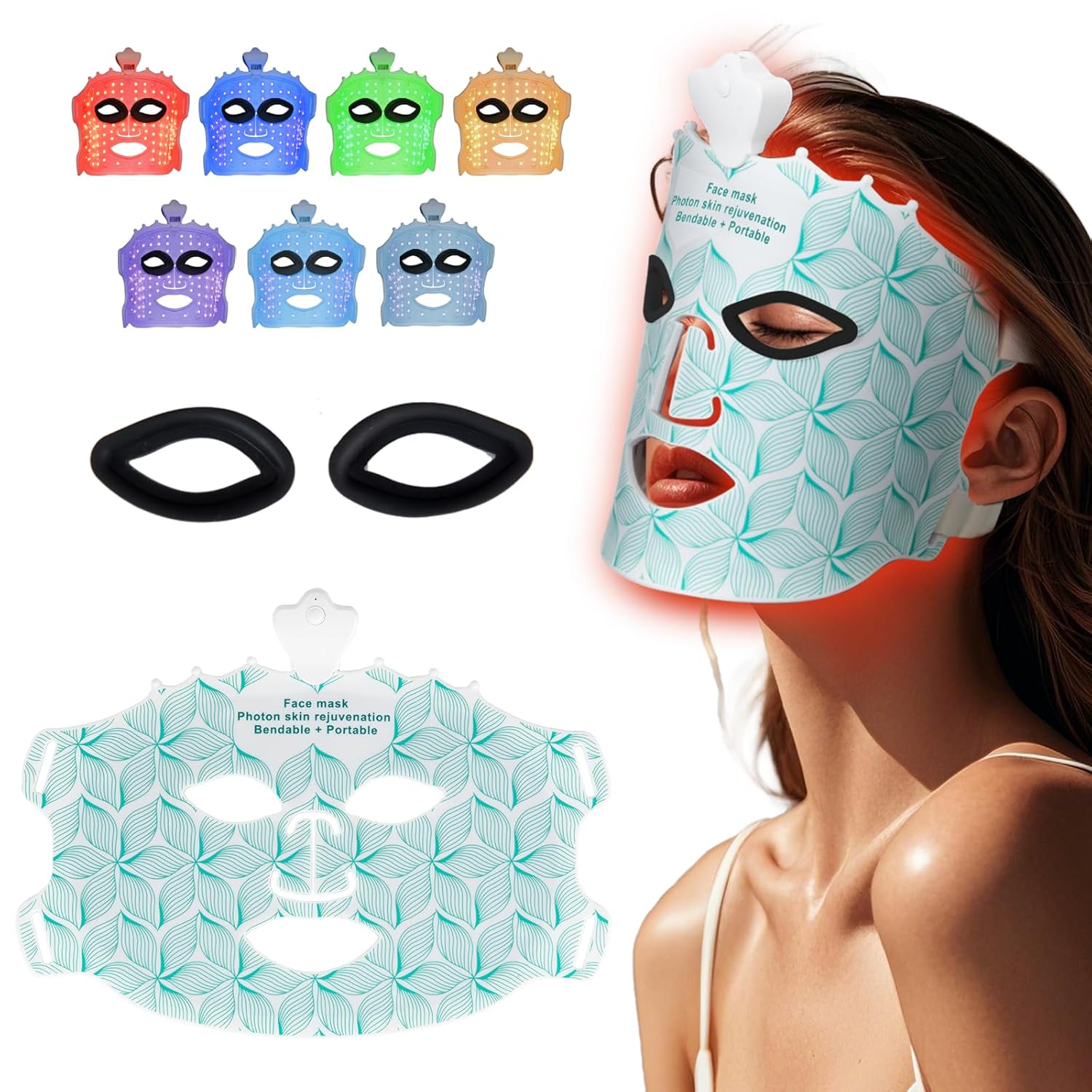 Red Light Mask for Face Women, 7 Color Face Mask Wireless Device, Blue and Red Light Facial Mask at Home, Soft Silicone, Lightweight and Foldable
