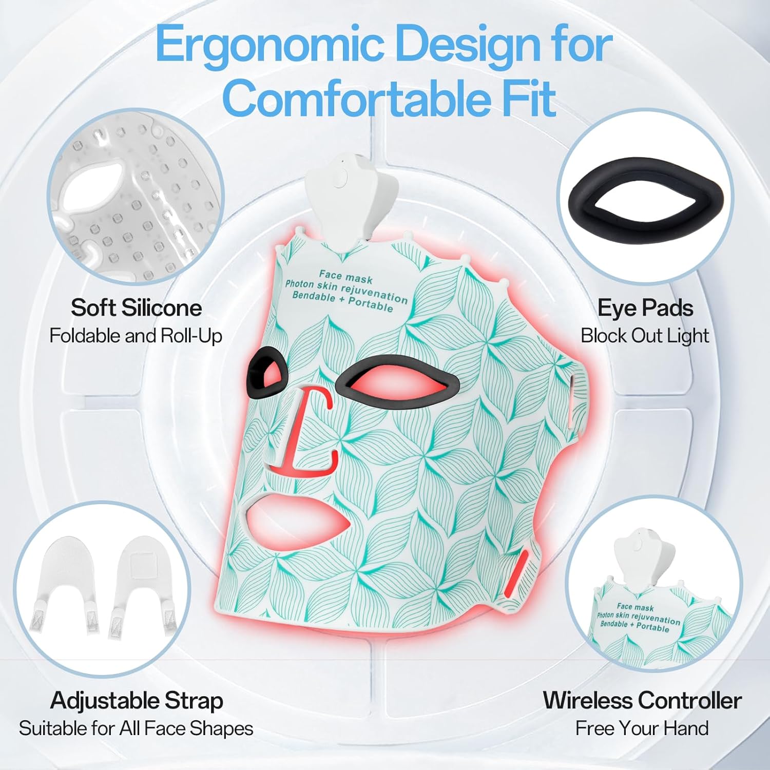 Red Light Mask for Face Women, 7 Color Face Mask Wireless Device, Blue and Red Light Facial Mask at Home, Soft Silicone, Lightweight and Foldable