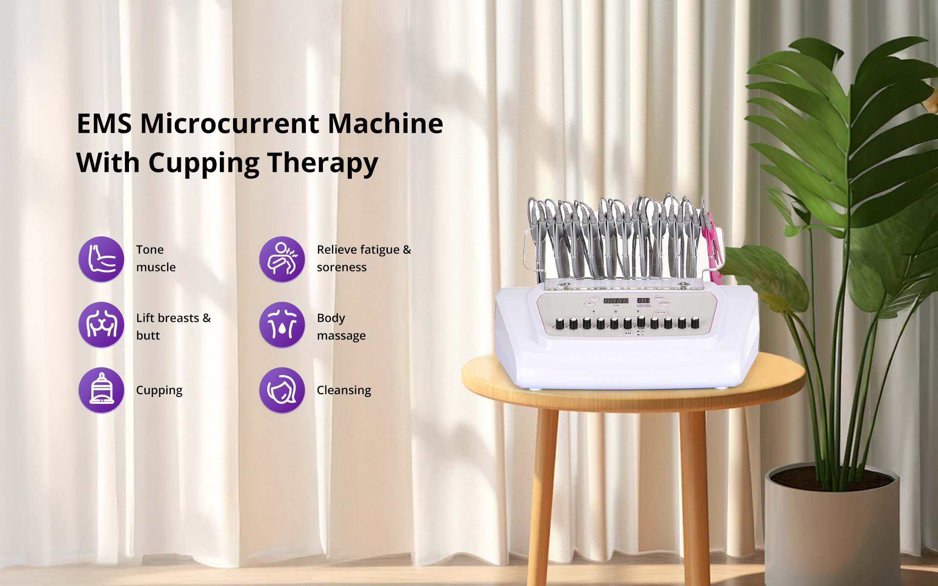 EMS Microcurrent Machine With Cupping Therapy For Muscle Toning Butt Lift Massage