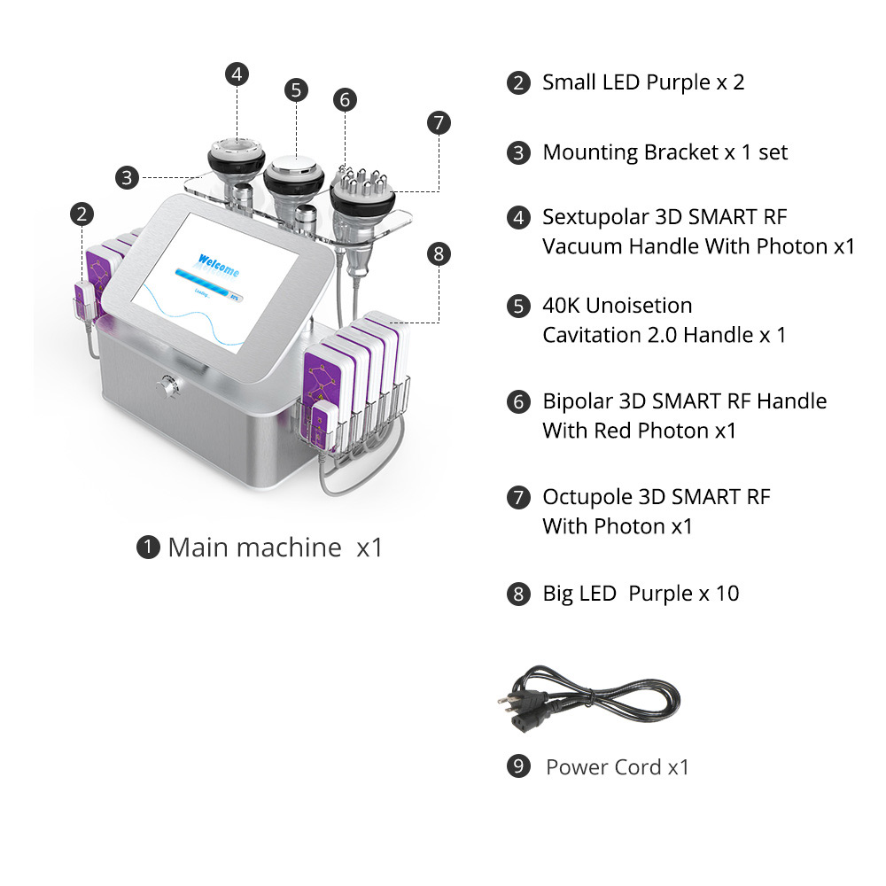 7 in 1 40k Ultrasonic Cavitation R-F 160mw Lipo Laser Cellulite Removal Machine